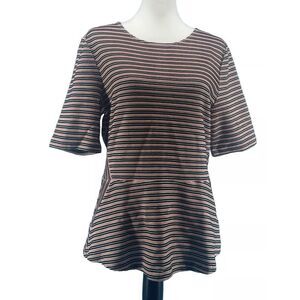Talbots Peplum Top‎ Women's Large Pink Black Artsy Career Office Travel Cruise